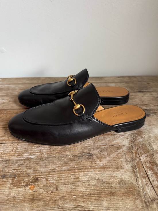 Gucci Shoes - Gucci 37 Provincetown Black Leather Slide Loafer Mule Horsebit Shoes Flats
